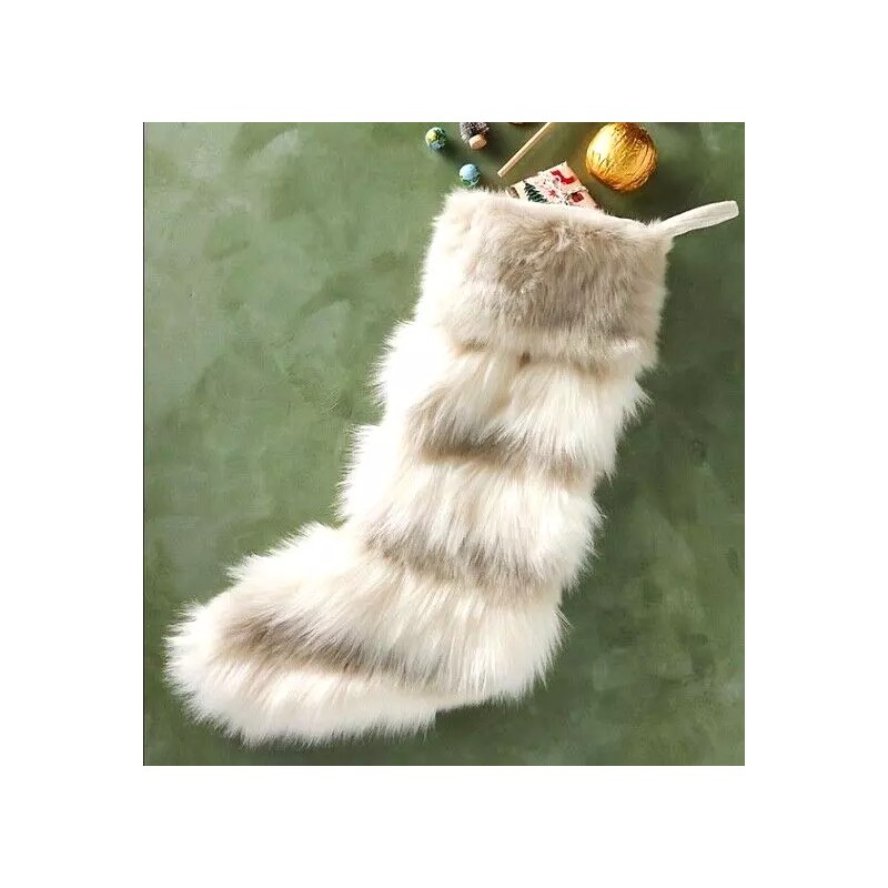 Anthropologie Josie Christmas Stocking Beautiful Striped Faux Fur NWT NEW