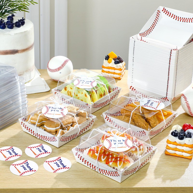 Tioncy 50 Pack Baseball Charcuterie Boxes with Clear Lids and