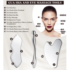TANGZHIFEIYUE Gua Sha Facial Tools, 3 in 1 Stainless Steel Metal Guasha & Eye Cream Applicator Facial Sculpting Tool Set Eye Massager Lymphatic Drainage for Face Neck