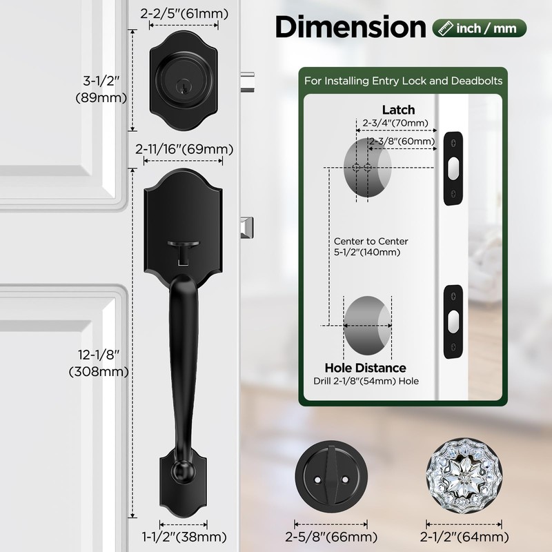 MAXECURITY Black Front Door Handle and Deadbolt Set, Classic Front