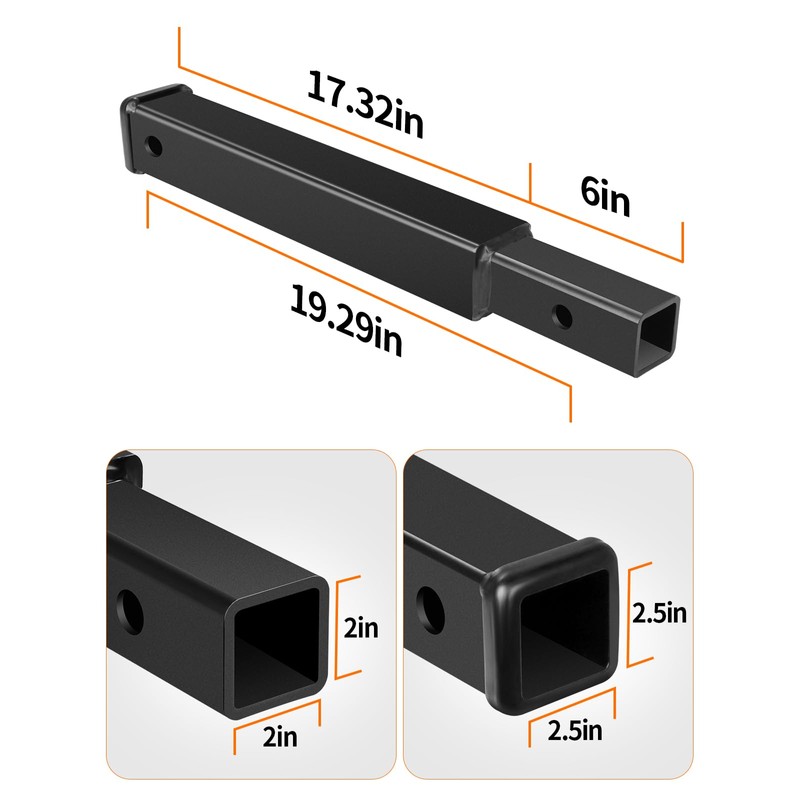 18 Inch Hitch Extender, 2-Inch Receiver 3,500 Lbs, Black, Boat