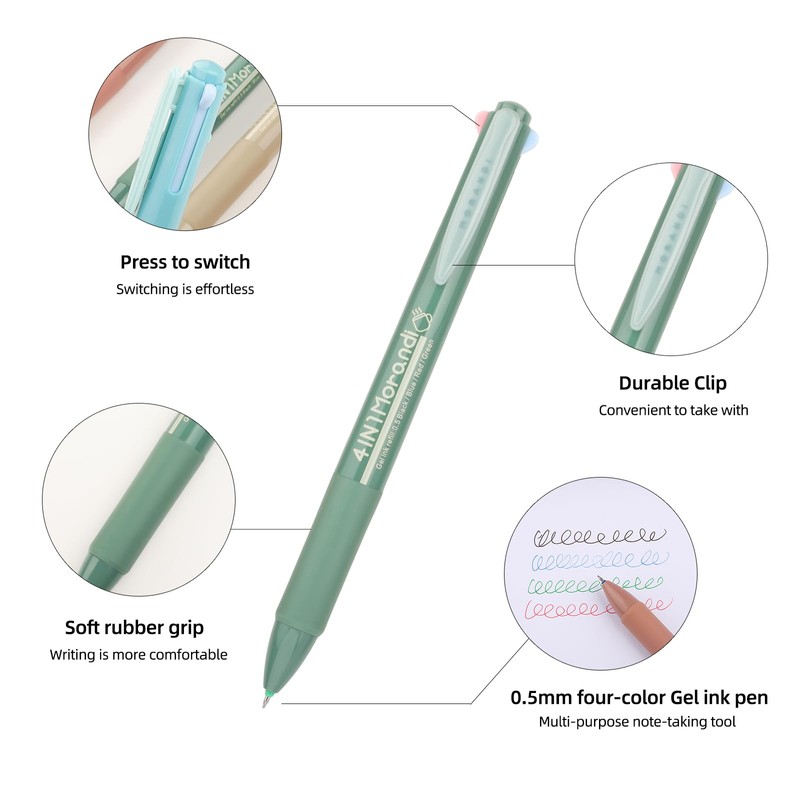 UPENOTE Multicolor Gel Ink Pen,4-In-1 Retractable Ballpoint pens 0.5mm fine