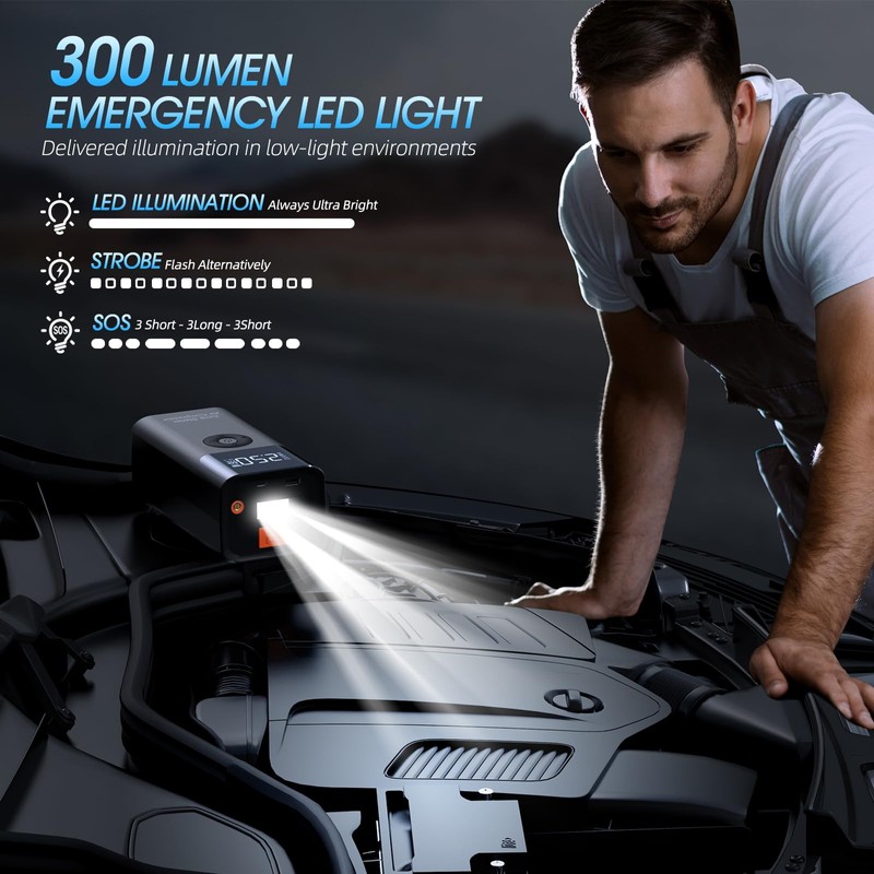 LERTIN Jump Starter with Air Compressor, LERTIN 2500A 150PSI Portable