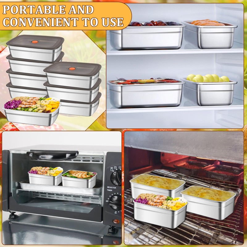 10Pcs 316 Stainless Steel Food Storage Containers Airtight Lids 50oz/1500ml