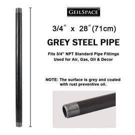 GeilSpace 3/4" × 28" Heavy Duty Pre-Cut Grey Metal Pipe, Industrial Steel Fits Standard 3/4 Inch Threaded Pipes and Fittings - Vintage DIY Industrial Shelving (3/4" × 28", Grey)