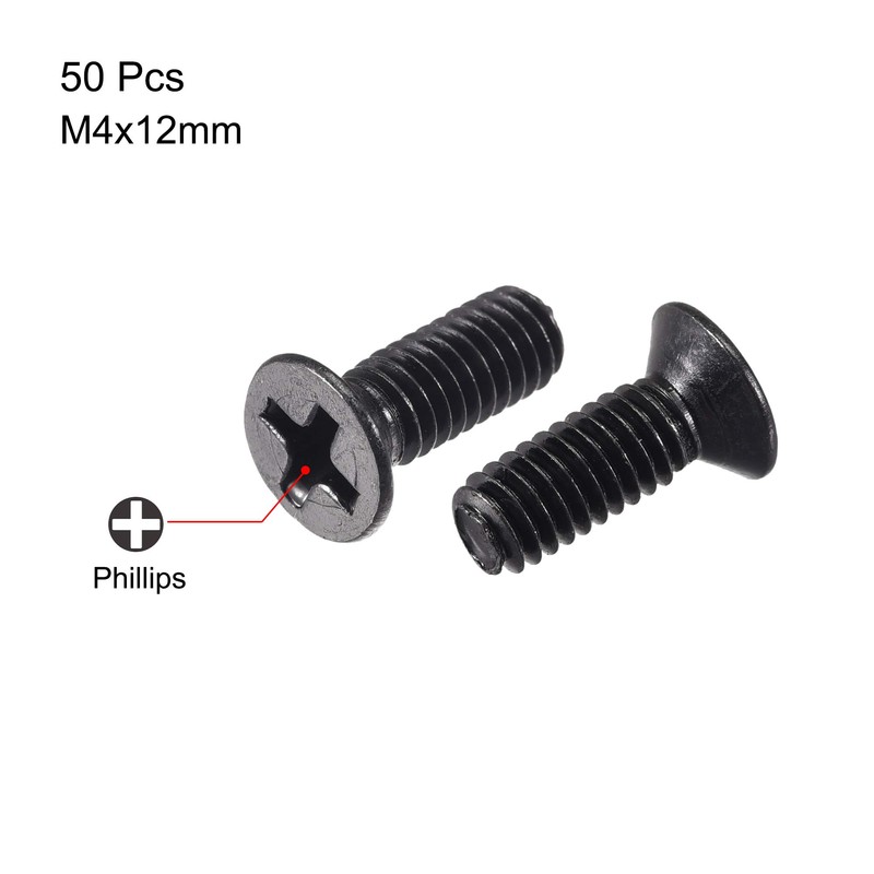 sourcing map M4 x 12mm Phillips Screw Fastener Black for