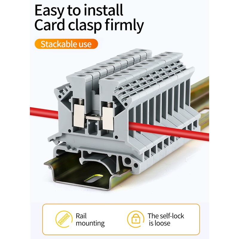 Erayco UK2.5B-GR DIN Rail Terminal Block, Screw Clamp, 600V 20A