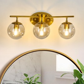 hesoge Gold Vanity Lights Over Mirror Mid Century Modern Bathroom Light Fixture with Glass Globes 3 Light Wall Sconce for Bathroom Farmhouse