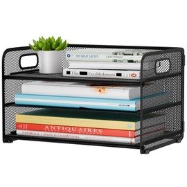 GDINDINFAN 3 Tier Paper Letter Tray Organizer for Desk, Mesh File Folder Document Organizer with Handle for Home Office Supplies Desktop Accessories, Black
