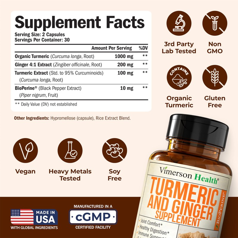 Turmeric Curcumin Supplement with Ginger Root for Joint Support, Digestive