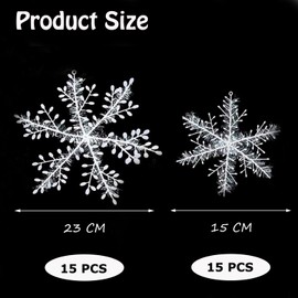 Pack of 30 Plastic Snowflake Ornaments, Snowflake Decoration, Christmas Snowflake Pendants, Snowflake Ornaments with Sequins, Christmas Tree Decorations