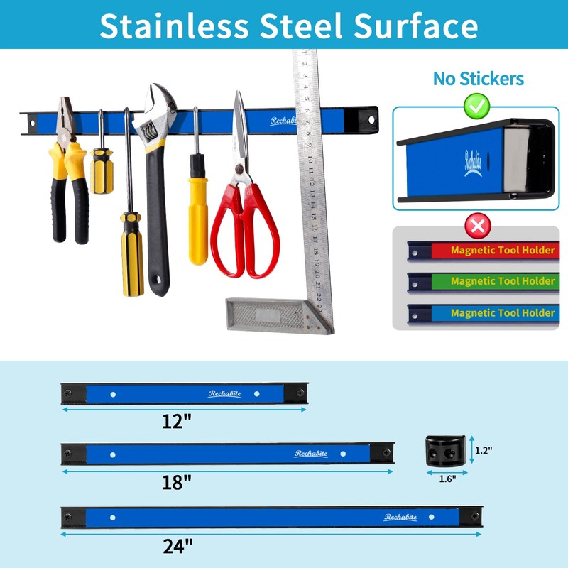 Rechabite 6 Pieces 18" Magnetic Tool Holder Strip, Blue Magnet