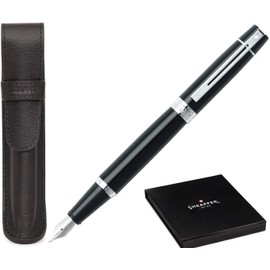 Sheaffer 300 Glossy Black Pen with Chrome-Plated Trim and Matching Pouch gift Set (Fountain, Fine nib)