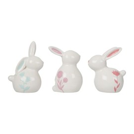 Transpac Chubby White Bunny Rabbit with Blue or Pink Floral Accents 6 x 4 Dolomite Decorative Easter Table Top Figurine Set of 3