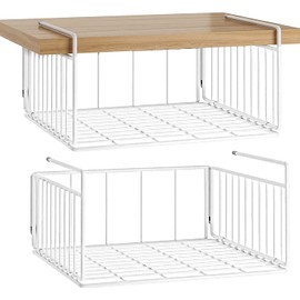 SUFAUY 2-Pack Under Shelf Basket Storage, Under Cabinet Hanging Organizer Holds up to 22lbs, Add Shelves for Storage for Pantry Closet, 11.3“d x 12.3" w, White