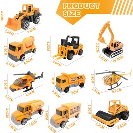 TOYABI Sand Toys, Construction Site Vehicles Children, 18-Piece Toy Construction Vehicle Set with Dumper / Plane / Barrier etc., Die Cast Alloy Vehicles for Boys & Girls from 3 Years