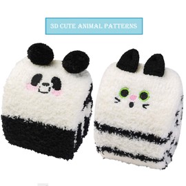 Wander G - Calcetines largos para mujer, con diseño de dibujos animados, cálidos, cálidos, a rayas, para las piernas, 2 pares de panda/gato, One Size