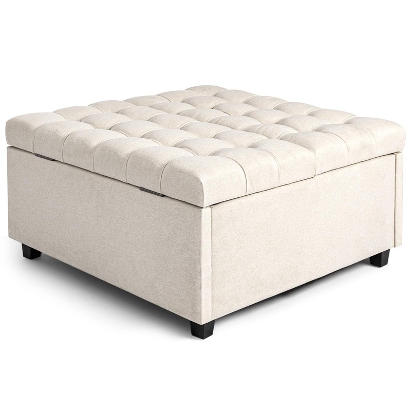 CangLong 31.5" Wide Square Storage Ottoman Bench, Upholstered Tufted Linen