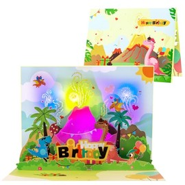 CNLITIHEKA 3D Musical Birthday Card for Boys, Light & Music Volcanic Dinosaur Birthday Cards for Girls, Happy Birthday Greeting Cards for Adults.