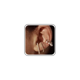 Inilbran Boho Pearl Ear Cuff Earrings Vintage Pearl Hoop Stud Earrings Pearl Suspender Earrings Gold Beaded Ear Lobe Cuff Earrings Pearl Ear Climber Stud Earrings Jewelry for Women and Girls