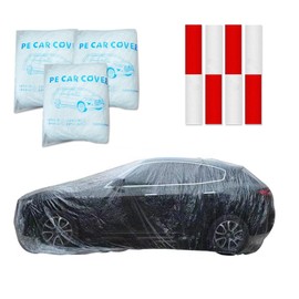 Junrrespire 3 Pack Universal Disposable Car Covers - Waterproof Plastic Car Cover for Automobiles - Universal Vehicle Cover with Elastic Band for Sedan Outdoor Snow Rain Weather, (Size S 3Pack)