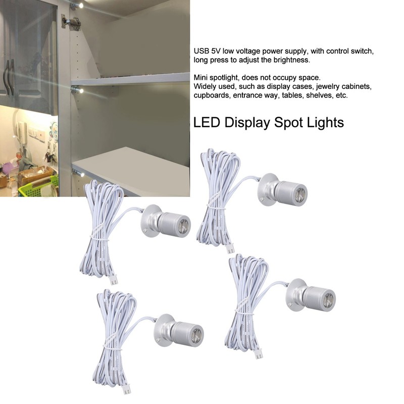 4pcs LED Display Spot Lights 5V Dimmable USB Mini Spotlight