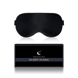 Aosun Silk Sleep Mask, Eye Mask, 22Momme 100 Percent Pure Mulberry Silk Blackout Anti-Allergy Natural Silk Eye Mask with Adjustable Headband, Suitable for Men and Women (Black)