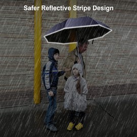 LAMA Folding Umbrella, Inverted Umbrella Windproof Strong, Auto Open/Close, Anti-UV, Compact, Portable Travel Umbrella with LED Light and Reflective Stripes for Rain Sun, Blue+LED