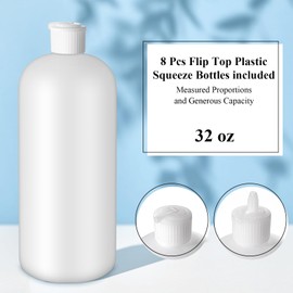 Tioncy 8 Pcs Flip Top Plastic Squeeze Bottles 32 oz Squeeze Bottle with Dispensers Caps Shampoo Bottles Plastic Bottles for Liquids Suit for Shampoo, Body Wash, Sauce and More, Natural White
