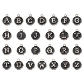 MECCANIXITY Alphabet A-Z Enamel Letter Charm Jewelry Charm Enamel Initial Charm Silver White Pendant Charm for Jewelry Making, Bracelet, Craft, Pack of 26