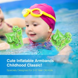 MoKo Swim Arm Bands for Kids, Toddlers Begin to Swim Inflatable Pool Floats Sleeves, Cute Cartoon Swimming Wings Armlets Rings Floaties Tubes, Water Sports Learning Swim Training Aids, Dinosaur