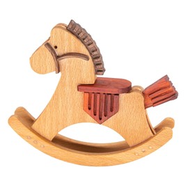 Fenteer Mini Wooden Rocking Horse Model, Desk Ornament DIY Craft, Wooden Horse Figurine Miniature Statue for Patio, Cabinet Office
