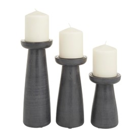 CosmoLiving by Cosmopolitan Mango Wood Pillar Candle Holder, Set of 3 10", 8", 6" H, Dark Gray