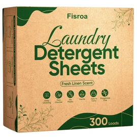 Travel Laundry Detergent Sheets Fisroa 300 Loads Eco-friendly Washing Detergent Sheets Plastic-Free Washer Strips, Fresh Linen Scent Liquidless Laundry Strips for Camping Dorm