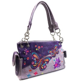 Zelris Butterfly Flower Season Embroidery Women Conceal Carry Shoulder Handbag (Purple Violet)