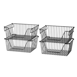 Slideep Wire Storage Baskets for Organizing, 4 Pack 14'' Stacking Metal Wire Freezer Organizer Bins with Handles, Large Pantry Baskets for Kitchen Cabinets, Bathroom, Laundry, Garage, Black