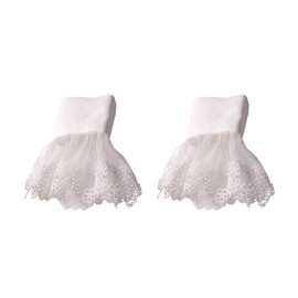 Vpang 1 Pair Women's Wrist Cuffs Flower Embroidery Lace Pleated Horn Cuffs Detachable Shirt False Sleeves (White)