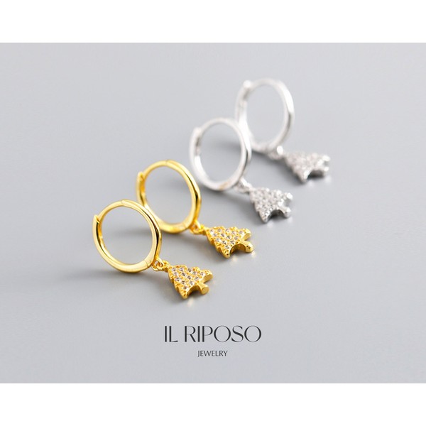 Christmas Tree Hoop Earrings • Gifts For Her • Minimalist Earrings In Sterling Silver • Best friend Gift - EH1019