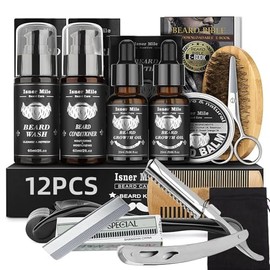 UTJCNVC Kit Barba para Hombre 12 en 1,Barba Kit Cuidado,Incluye aceite de barba,blsamo para barba,cortadora barba,cepillo barba,rodillo microagujas...