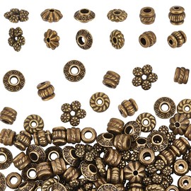 PH PandaHall - 300 piezas de 6 estilos plateados, abalorio de aleación planas, cubos de flores, espaciadores tibetanos, abalorio sueltas chapadas, espaciadores para pulseras, arete, collares, joyería