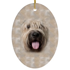 Fawn Bouvier Des Flandres Face Portrait Design Christmas Ornaments 2024 Oval White Ceramic Funny Puppy Owner Gifts