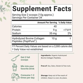 Micro Ingredients Organic Collagen Peptides Powder, 12oz Edible Supplement