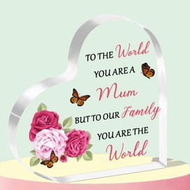 WTOPP Best Mum Gifts Mum Heart-Shaped Acrylic Plaque Gifts From Son Daughter Mum Christmas Birthday Gifts Mothers Day Thanksgiving Gifts For Mum Mummy