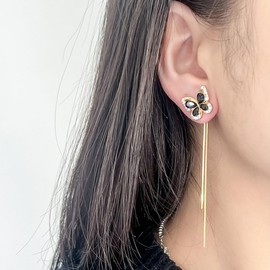 Black Butterfly Tassel Stud Earrings for Women Rhinestone Butterfly Gold Long Tassel Dangle Earrings Jewelry Gifts (black)