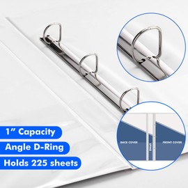 Sinload 3 Pcs 11" x 17" 3 Ring Binder 1 Inch Large D Ring Binders with Pockets Presentation Folder View with Customizable Clear Cover for Documents Files Projects(White)