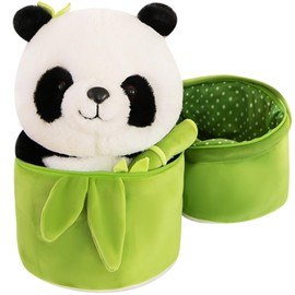 Panda Plush Toy, Panda Plush Stuffed Doll Animal Plush Toy Soft Bamboo Tube Panda Plush Figure Doll Cartoon Plush for Kids Birthday Party Role Play Graduation Gifts and Home Decorations ( 25CM)