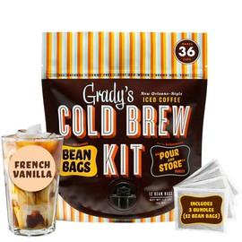 GRADY'S COLD BREW, French Vanilla, 100% Arabica Ground Coffee & Chicory Pouches, All-in-One Cold Brew Kit with 12 Easy-to-Brew Bags, Makes 36 Drinks