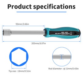 FOCMKEAS Hexagon Nut Hex Socket Wrench, 13mm/0.51" Screwdriver Hand Tool，Hex Nut Screwdriver For Home Appliance Equipment, Mechanical Equipment Maintenance