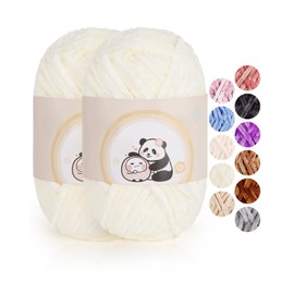 Aeelike 200 g Warm Chenille Wool for Crocheting, Fluffy Thick Yarn for Hand Knitting, Velvet Baby Wool for Knitting, Soft Plush Wool for Amigurumis Baby Blanket, Beige