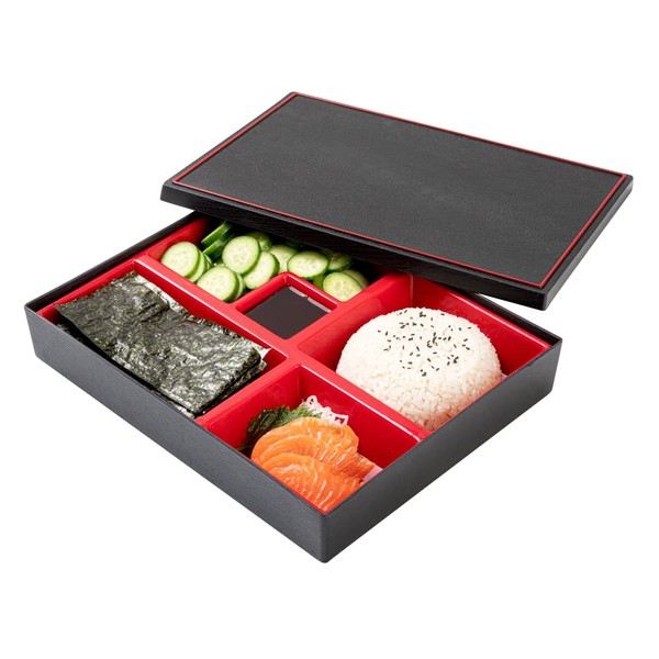 Restaurantware Bento Tek Rectangle Black & Red Large Japanese Style